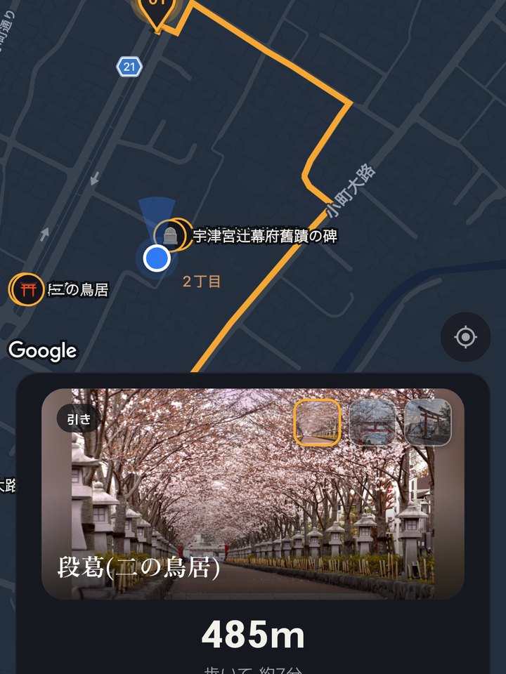 Chapter pins and the route on the map