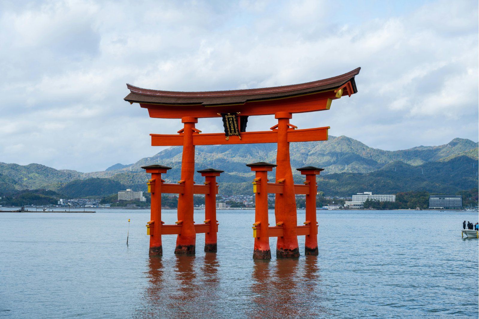 The great torii of Itsukushima Shrine, standing in the sea